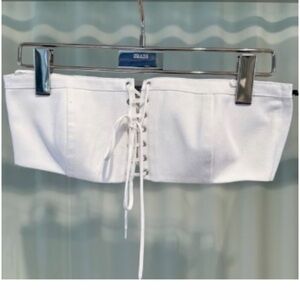 PRADA triangle White Bustier Crop Top and skirt 
 White Lace-Up Bandeau